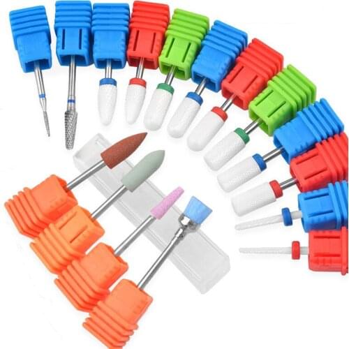 5/6pcs Mix Nail Drill Bit Ceramic Carbide Milling Cutter for Manicure Rotary Burr Electric Machine Accessories Nail Files Brush