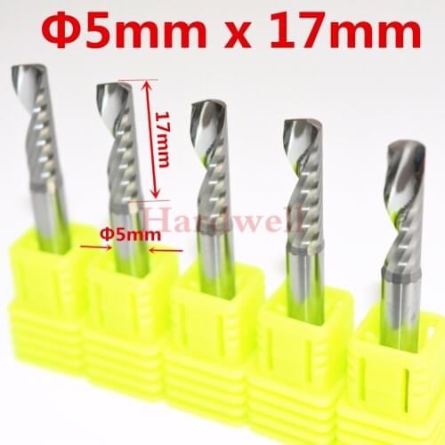 5mm*17mm-5pcs,CNC solid carbide woodworking insert router bit,1 Flute Milling cutter,PVC,MDF,Acrylic,wood cutter,end mill