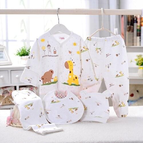 5pcs Newborn Baby Girl Clothes Set 0-3m Summer Print Cartoon Newborn Clothing Gift Set Cotton Baby Boy Clothes Baby Outfit Suit