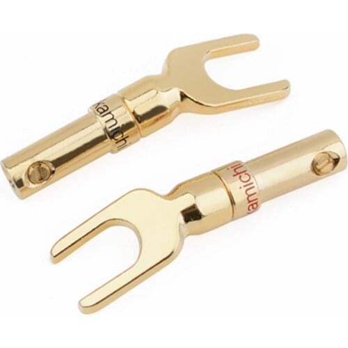 8pcs Banana Male Plug U- Type Y Spade Speaker Plugs Audio Connector Nakamichi Brass Gold Plated Screw Fork Adapter DIY