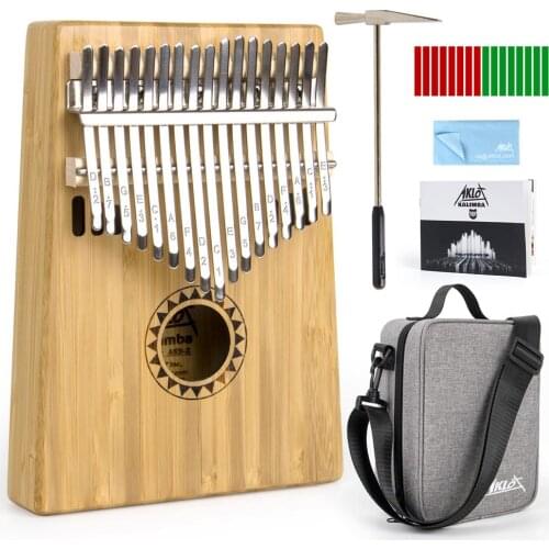 Aklot Kalimba 17 Key Solid Bamboo Finger Piano Mbira Mahogany with Padded Case Sticker Tuner Hammer