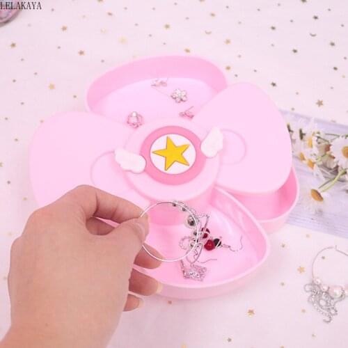 Anime Action Figure Card Captor Sakura Magic Wand Stars Wings Girls Jewelry Storage Box Earring Hairpin Rotating Organizer Case