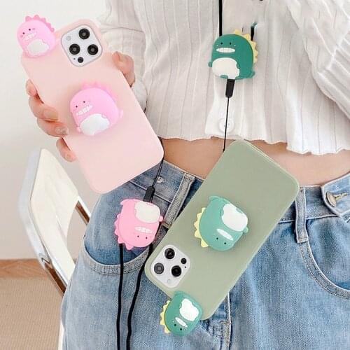 Dinosaur Corgi For Samsung Galaxy A7 A8 A9 A6 Plus J4 J6 J8 PLus A10 20s A20E M10 20 30 60s 80s Grip Stand Holder Rope Case