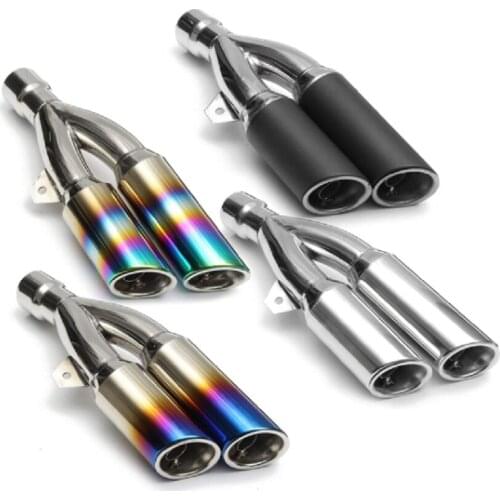 For Z800 S1000RR NC700 R3 GW250 CBR300 RC390 Double Outlet Universal Motorcycle Exhaust Pipe Muffler Pipe Escape Moto 38-51mm