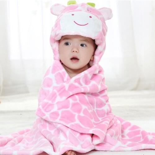 Pink Giraffe Animal Cosplay Hooded Baby Infant Girl Boy Flannel Bath Towel Wrap Bathrobe Cute Cartoon Pajama Sleepwear