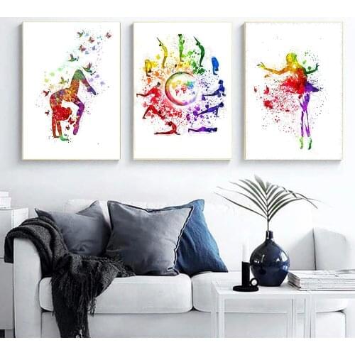 Canvas Painting Ballet Girl Abstract Sun Salutation Yoga Art Colorful Poster Buddhism Prints For Living Room Home Decoration