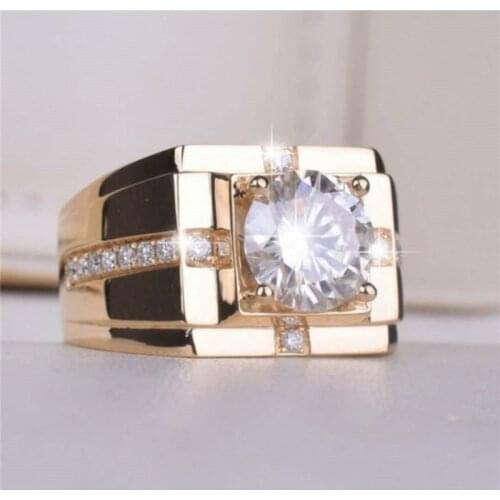 Popular Trendy Business Wide-Faced White Zirconium Ring For Men Copper European Style Engagement Wedding Party Rings Jewelry