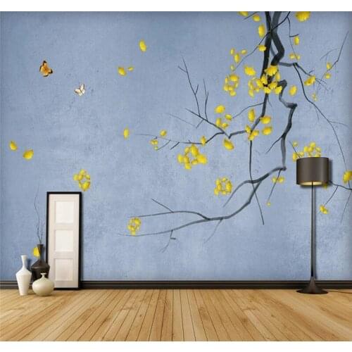 XUE SU Large-scale custom mural wallpaper hand-painted new Chinese style brushwork ginkgo background wall wall covering