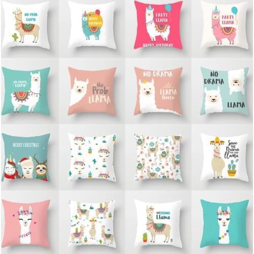 Cute Cartoon Alpaca Decorative Pillowcase Creative Alpaca Throw Pillow Case Polyester Printing Pillow Cover kussensloop ZT308