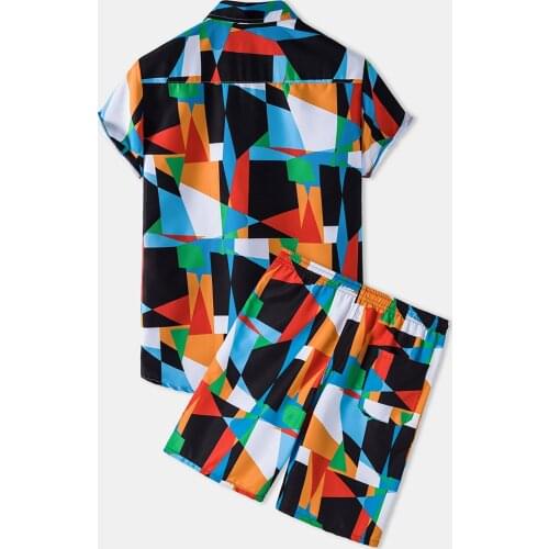 Mens 2 Pieces Set Hawaiian Shirts +beach Shorts Mens Casual Streetwear 2021 Summer Floral Loose Short Sleeve Holiday Suits Male