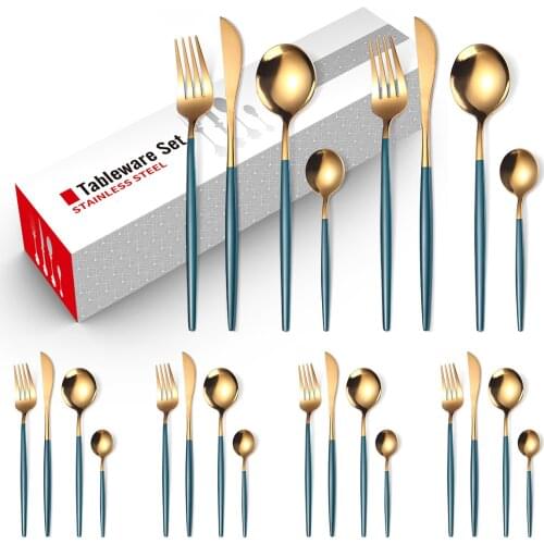 Stainless steel cutlery set painted Portuguese tableware set of 24 gold Western steak cutlery gold spoon and fork set