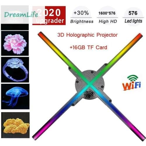 Updating 50CM 4 fan hologram fan light with wifi control 3D Hologram Advertising Display LED Fan Holographic Imaging for holiday