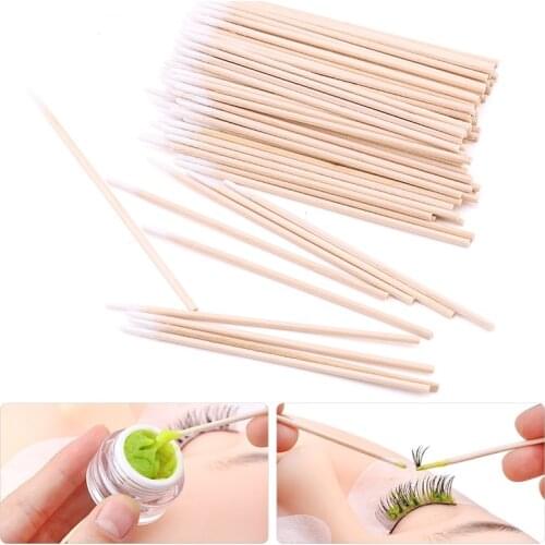 Disposable Wooden Cotton Swabs Stick Eyelash Extension Tool Glue Separate Eyelashes Removing Makeup Lash Tools Clean Sticks