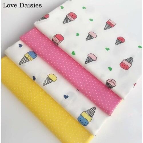 100% Cotton Twill Cloth WHITE cartoon Pink Yellow Cone Heart Polka Dots Fabrics For DIY Crib Bedding Doll Apparel Handwork Decor
