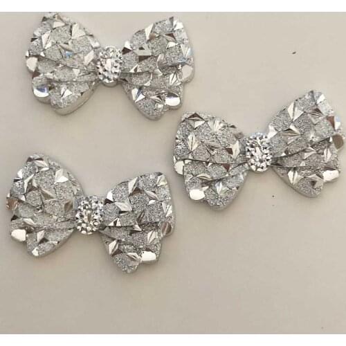 BOLIAO 40Pcs 14*23mm Silver Shiny Bow Resin Appliques/Craft/Bags/Shoes Christmas Home Decorate Diy R068