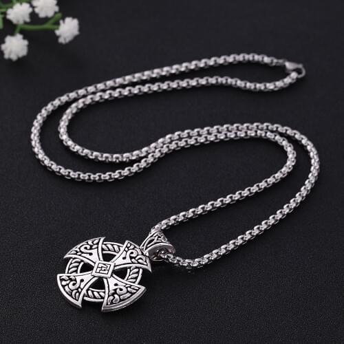 Skyrim Solar Cross Knot Viking Shield Pendant Necklace Tibetan Religious Christian Irish Druid Stainless Steel Chain Necklaces