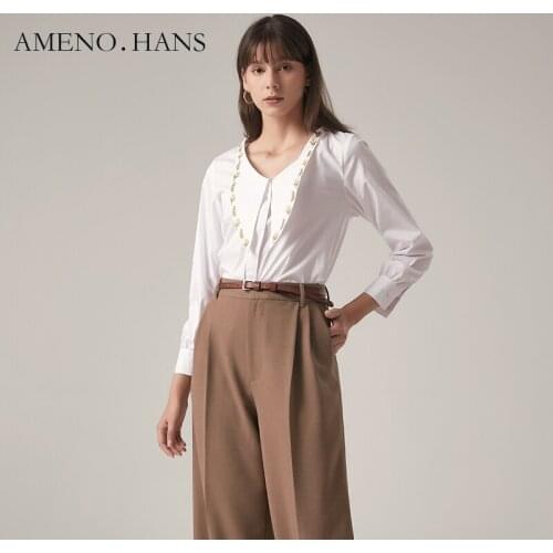 Unique design white shirt embroidery famous neck blouse design women blouse