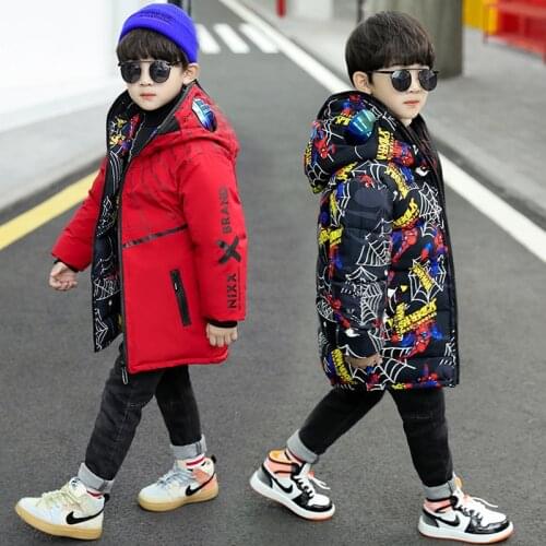 Children Thick Coat Winter Teenage SpiderMan Boy Girl Cotton-padded Parka Coats Thicken Warm Long Jackets Toddler Kids Outerwear