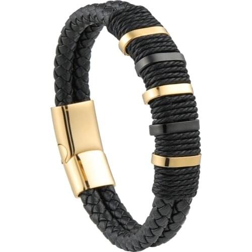 Vanbula 2021 European and American Classic Fashion Stainless Steel Charm Mens Leather Bracelet Jewelry Holiday Gift Bracelet