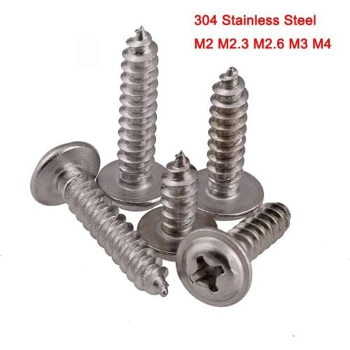 M2 M2.3 M2.6 M3 M4 Philips Cross Round Head With Pad Self Tapping Screw Wood Screw Self Tapping Screws 304 Stainless Steel
