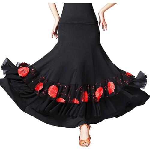 Women Sequins Embroidery Ballroom Dance Competition Skirt Modern Show Square Full-Skirted Dress Ballroom Dance Costume