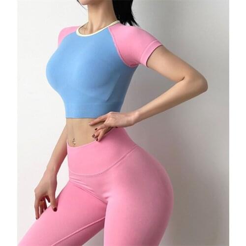 Women Seamless 2 Color Tone Yoga Crop Top Running Fitness Sports Shirt Breathable Workout T-Shirts Clothing Active Wear