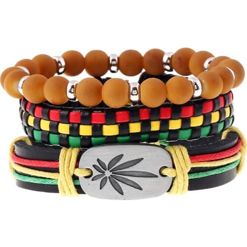 Weed Beaded Women New Brown Vintage Ethnic Casual Handmade Woven Leather Bracelets Men Jewelry Wholesale Accessories