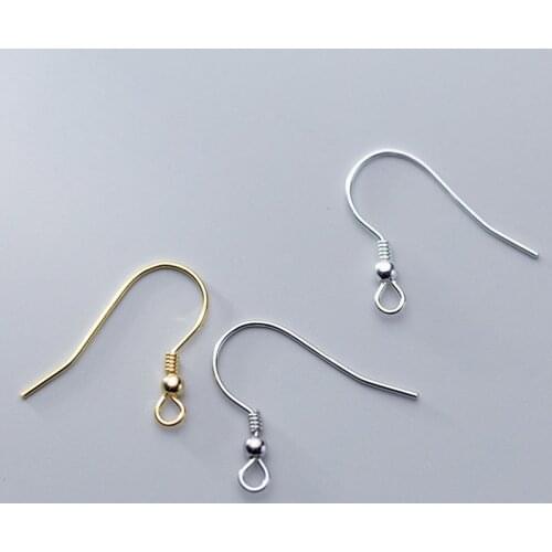 2pairs 100% 925 Sterling Silver Women Earring Hooks Dia 0.6mm 0.65mm 0.7mm Silver Wire Ear Clasp With Beads DIY Jewelry Findings