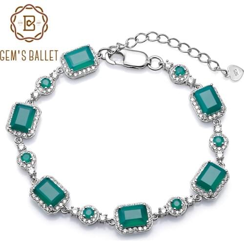 Gems Ballet 925 Sterling Silver Bracelet 10.04Ct Natural Green Agate Gemstone Bracelets & Bangles For Women Fine Jewelry
