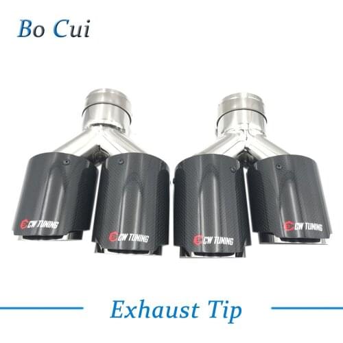 1 Pair Universal Dual Glossy Carbon Fiber Exhaust Tip 304 Stainless Steel Exhaust Pipe Straight Edge Muffler Tip