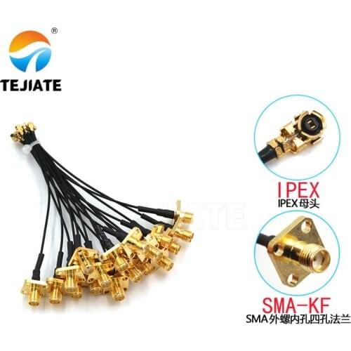 2PCS TEJIATE IPEX Female Header To SMA 4 Hole Flange Plate Outer Screw Inner Hole 1.13 Wire Antenna Feeder Wire 0.05~2M