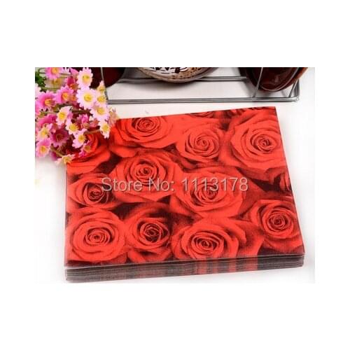 3 packs 60pcs red rose Wedding napkins bride and groom Color Napkin Paper 60% Virgin Wood napkin free shipping