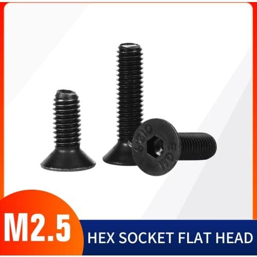 40/50Pcs Hex Socket Flat Countersunk Head Screw M2 M2.5 M3 M4 M5 M6 Black Grade 12.9 Hexagon Bolt