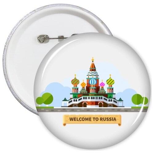 5pcs Russia Cathedral Pattern Illustration Round Pin Badge Button Pin Badge Button Badges Clothing Patche Kid Gift Brooche