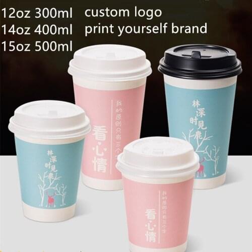 500pcs Custom disposable coffee cup hot and cold drink juice milk tea cup 12oz/14oz/16oz 300ml soy paper cup design print logo