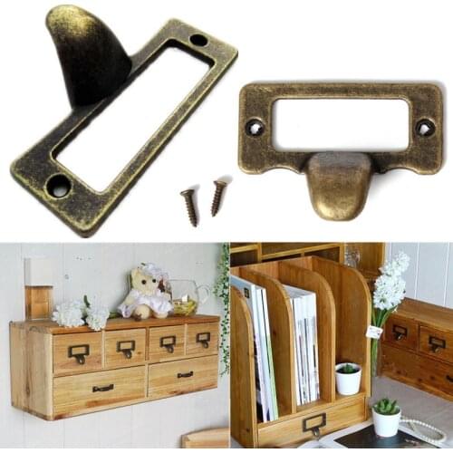 6pcs File Name Card Handle Cabinet Handles Label Hold Antique Brass Drawer Label Pull Cabinet Frame Handle File Name Card