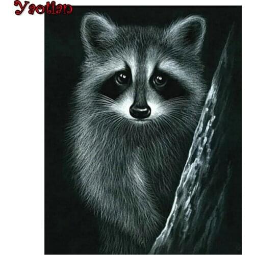 DIY Diamond Painting Raccoon Animal Black And White Art Diamond Embroidery Full Square Drill Mosaic Rhinestone Decoration Gift