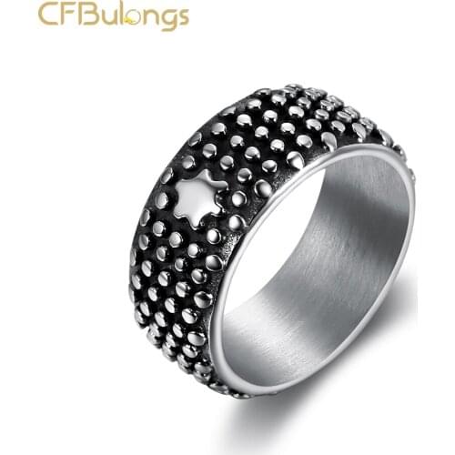 CFBulongs Retro Personality Men Round Dot Titanium Ring Hip Hop Rock Stainless Steel Motorcycle Rider Fashion Jewelry