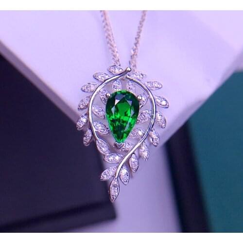 E609 Solid 18K Gold Jewelry Nature Green 1.1ct Tsavorite Gemstones Pendant Diamond sPendant Gemstone Necklaces for Women