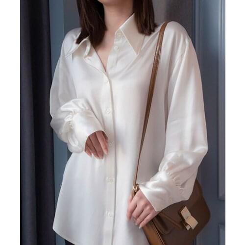 Fenrris65 shirts Loose light Luxury Satin Silk Slip Lantern Sleeve split shirt