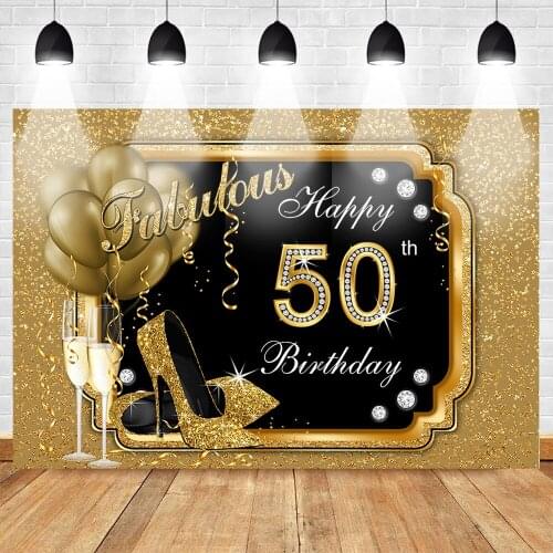 50th Birthday Party Photography Backdrops for Lady Golden High heels and Frame Balloon Photo Background Celebration Props