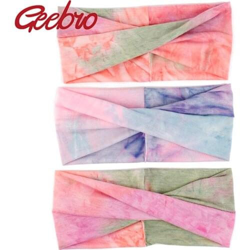Geebro Women Girl Cotton Tie Dye Splash Headbands Boho Cross Head Wrap Casual Thin Elastic Hair bands Accessories