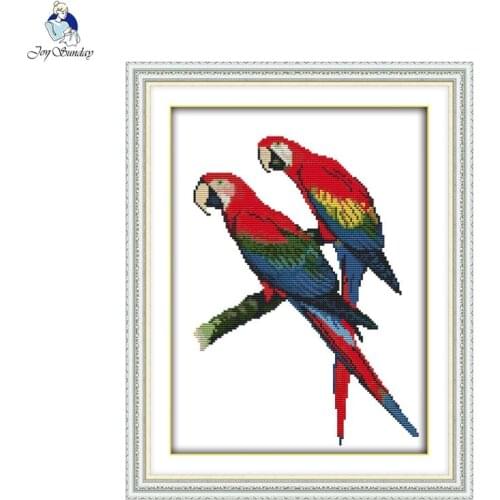 Joy Sunday Two parrots Counted 11CT Printed Fabric 14CT Canvas DMC Chinese DIY Handwork Cross-stitch set Embroidery Needlework