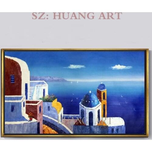 The Greek landscape Hand Painted Oil Painting on Canvas Modern Mediterranean Sea Seascape Canvas Painting for Home Decoration H