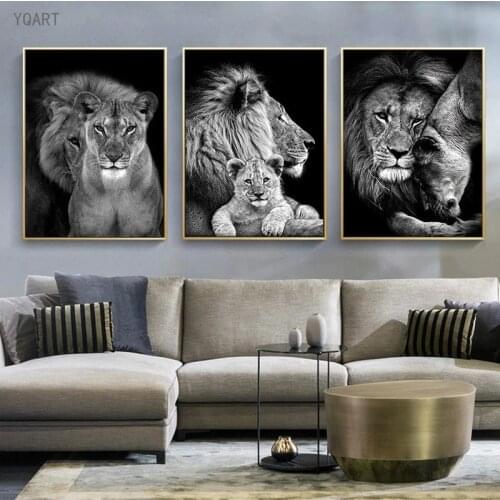 YQART Black White Lion Oil Paintings on Canvas Posters and Prints Modern Animal Art Wall Picture for Living Room Home Cuadros