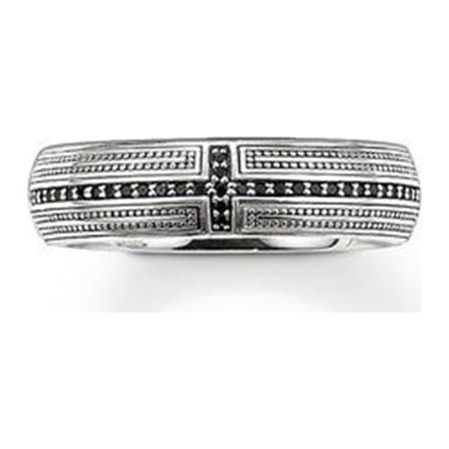 925 Sterling Silver Blackened Rivets Cross Rings, Fashion Thomas Style Black Zirconia Heart Ring Rebel Jewelry Ts Gift for Women