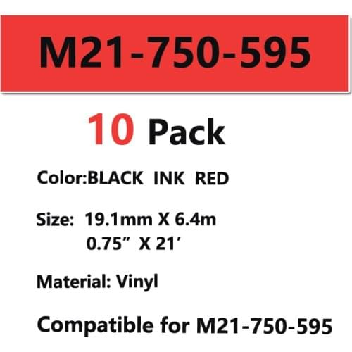 10 pack M21-750-595 Vinyl film Label Tape Black on white width 19.1mm length 6.4m for BMP21-LAB for BMP21-PLUS bmp21 Label-Tape