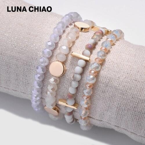LUNA CHIAO 4pcs/Set Stacked Bracelet Crystal Glass Mulitple Beaded Bracelets for Women