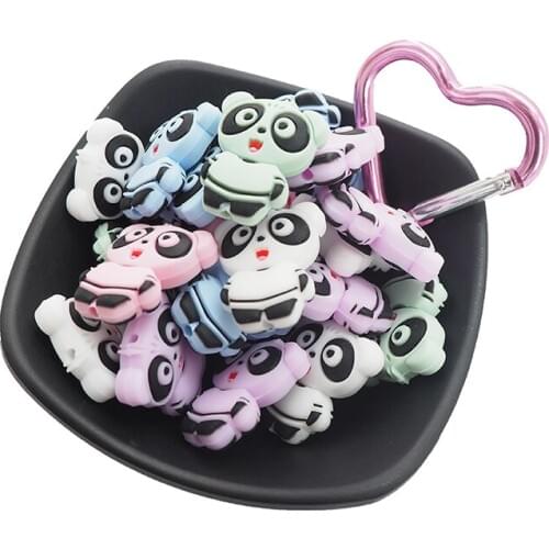 Chenkai 50PCS Mini Panda Shaped Silicone Lovely Beads BPA Free For DIY Baby Making Sensory Jewelry Necklace Chain Food Grad