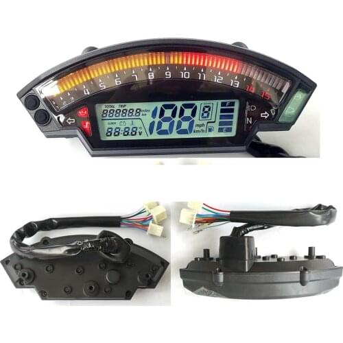 Motorcycle 15000RPM Rev Counter for 1 2 4 Cylinders Engine 199km/h Speedometer LCD Digital Dashboard Odometer 6 Gear 24H Clock